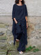 Einfarbige Damen-Kombinationen aus Baumwolle mit Rundhalsausschnitt und unregelmäßigem Saum - Marine