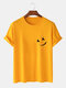 Mens 100% Cotton Grimace Print O-Neck Casual Short Sleeve T-Shirts - Yellow