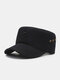 Men Cotton Solid Color Star Letter Pattern Embroidery Airhole Breathable Sunscreen Military Hat Flat Cap - Black+Black