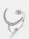 Vintage Star Moon Women Ring Adjustable Open Inlaid Diamonds Finger Ring Jewelry Gift - Silver