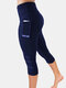 Solid Color Pocket Cropped Yoga Sport Leggings for Women - Navy