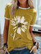 Flower Print Short Sleeve O-neck Casual T-shirt For Women - Yellow