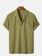 Mens Solid Color Revere Collar Casual Short Sleeve Designer Shirts With Pocket - Green
