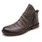 Men Retro Color Leather Non-Slip Zipper Side Tazzel Shoes - Grey
