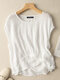 Crew Neck Solid Casual Short Sleeve Blouse For Women - White