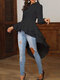 महिलाओं के लिए सॉलिड लेयर्ड हाई-लो हेम लंबी आस्तीन वाली शर्ट - काली