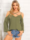 Solid Backless Criss-cross Adjustable Strap Bell Sleeve Blouse - Green