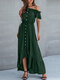 Drawstring Button Ruffle Hem Short Sleeve Solid Color Maxi Dress - Dark Green