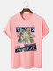 Mens Japanese Cat Print Crew Neck Cotton Short Sleeve T-Shirts - Pink