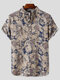 Mens Vintage Floral Print 100% Cotton Casual Gentlemenlike Henley Shirt - Blue