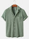 Newchic Design Men Loose Corduroy Button Down Plaid Breathable Short Sleeve Casual Shirts - Green