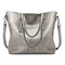 Vintage Oil PU Leather Tote Handbag Shoulder Bag Capacity Big Shopping Tote Crossbody Bags For Women - Grey