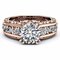 Luxury Topaz Stone Inlaid 14K Rose Gold Flower Hollow Platinum Rings Wedding Gift for Her - White