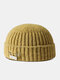 Unisex Acrylic Knitted Solid Color Letter Decorative Pin Dome All-match Warmth Brimless Beanie Landlord Cap Skull Cap - Yellow