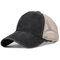 Women Man Washed Cloth Color Baseball Cap Solid Color Breathable Retro Sun Hat - Black