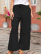 Casual Solid Color Elastic Waist Loose Layered Cotton Pants - Black
