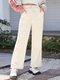 Solid Drawstring Pocket Elastic Waist Wide Leg Casual Pants - Apricot