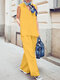 Mujer Camiseta sin mangas lisa con cuello en V Conjunto informal con Pantalones - Amarillo