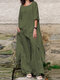Einfarbige Damen-Kombinationen aus Baumwolle mit Rundhalsausschnitt und unregelmäßigem Saum - Armeegrün