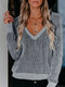 Casual V-neck Long Sleeve Plus Size Cotton Sweater for Women - Grey