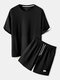 Mens Contrast Faux Twinset Drop Shoulder Textured Two Pieces Outfits - Black