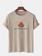 Mens Watermelon Slogan Print Crew Neck Cotton Short Sleeve T-Shirts - Khaki