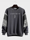Mens Japanese Print Patchwork Crew Neck Pullover Sweatshirts - Dark Gray