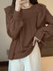 Ruffle Solid Long Sleeve Crew Neck Blouse - Brown