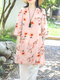 Женская удлиненная блузка с цветочным принтом Растение и рукавом 3/4 с разрезом сбоку - Розовый