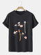 Mens Flower & Bird Print Chinese Style 100% Cotton Short Sleeve T-Shirts - Black