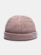 Unisex Knitted Solid Color Letter Patch All-match Warmth Brimless Beanie Landlord Cap Skull Cap - Pink