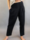 Solid Color Button Pockets Casual Pants for Women - Black