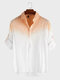 Men Cotton Gradient Printing Casual Long Sleeve Shirt - Orange