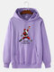 Mens 100% Cotton Funny Santa Claus Print Solid Color Drawstring Hoodie - Purple