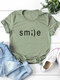 Casual Letter Print Solid Color Short Sleeve  Plus Size T-shirt - Army