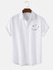 Mens Smile Emojis Print Button Up Short Sleeve Casual Shirt - White