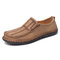 Menico Men Hand Stitching Leather Non Slip Slip On Casual Shoes  - Khaki