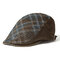 Men Plaid Cotton Beret Cap Adjustable Print Hats Casual Outdoor Warm Windproof Caps Sun Hats - Army Green