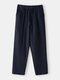 Lightweight Solid Color Drawstring Pockets Cotton Linen Loungewear Bottoms - Navy