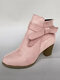 Plus Size Women Knotted Side-zip Casual High Heel Boots - Pink