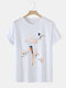 Mens Flower & Bird Print Chinese Style 100% Cotton Short Sleeve T-Shirts - White