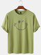 Mens Cotton Funny Emojis Print Breathable Loose Round Neck T-Shirts - Green