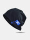 Unisex Solid Cotton Color Contrast Letter Patch All-match Breathable Brimless Beanie Hat - Black