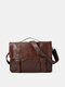 Men Vintage Multifunction Waterproof Faux Leather Briefcase Shoulder Bag - Dark Brown