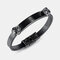 Fashion Stainless Steel Skull Bangle Removable Clasp Men Leather Bracelet Jewelry - Black