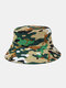 Unisex Cotton Overlay Camouflage Pattern Print Double-Side-Wear Outdoor Riding Fishing Sunshade Bucket Hat - Green