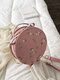 Women Floral Lace Embroidered Round Bag Satchel Bag Crossbody Bag Handbag - Pink