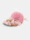 Women Cotton Linen Butterfly Flower Pattern Printing Big Brim Breathable Straw Hats - Pink