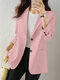 Solid Button Front Pocket Lapel Long Sleeve Blazer - Pink