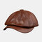Men Cowhide Leather Hat Tide Navy Beret Octagonal Caps - Brown (head layer cowhide)